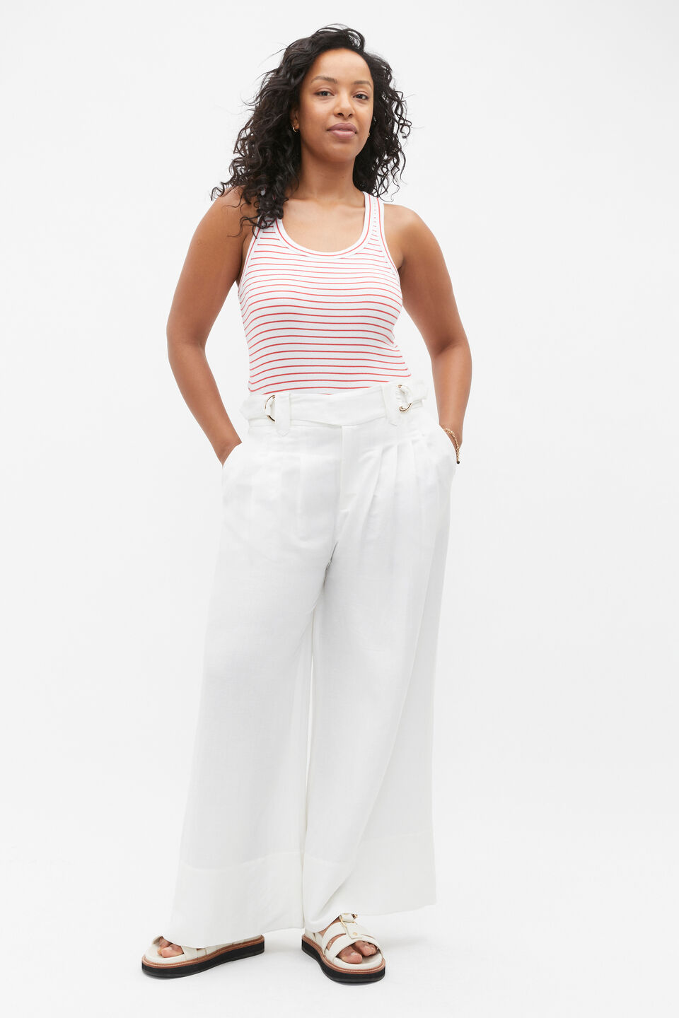 D Ring Pleat Pant  Whisper White