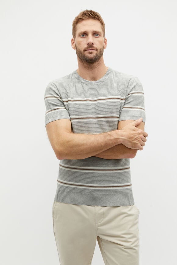 Stripe Knit Tee  Silver Marle Stripe  hi-res