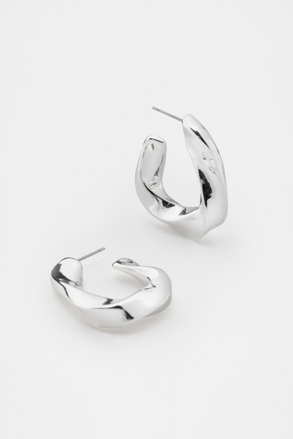 Sculptural Twist Triangle Hoop  Silver