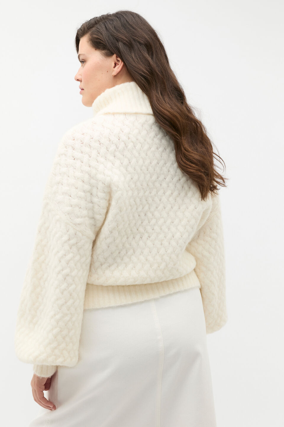 Lofty Textured Roll Neck Knit  Cloud Cream