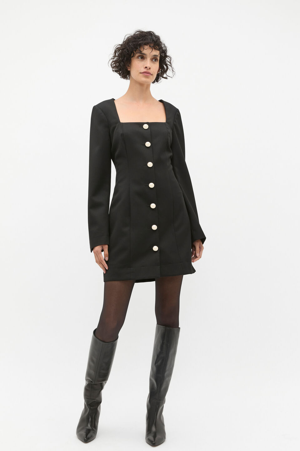 Wool Blend Mini Dress  Black