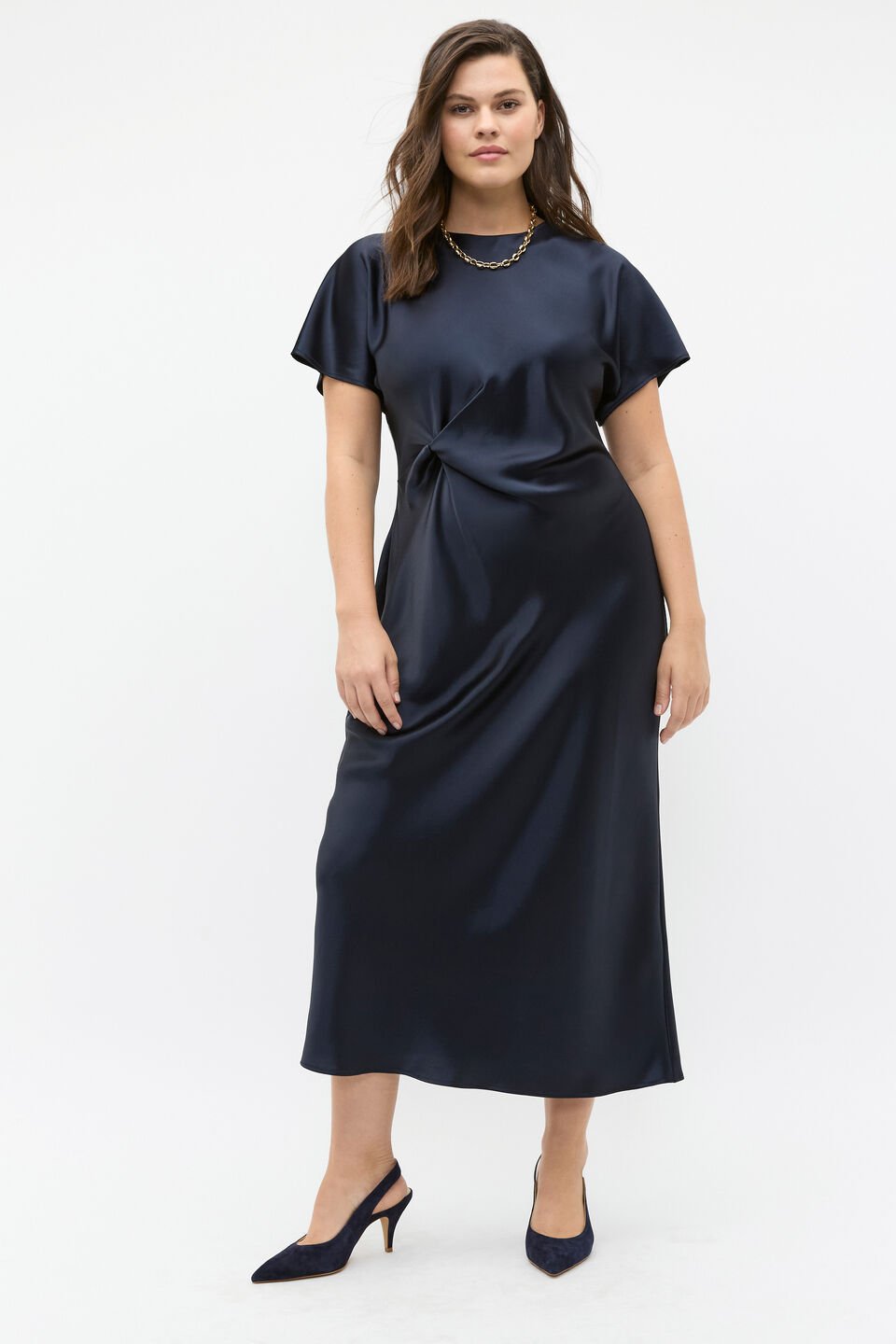 Satin Knot Front Dress  Twilight Blue