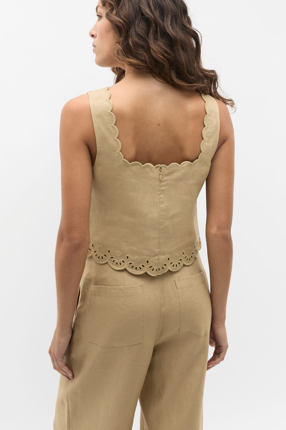 Scallop Broderie Shell Top  Cashew