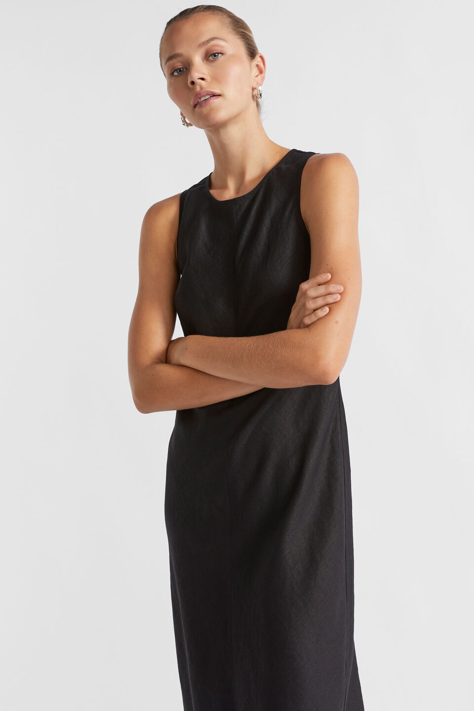 Linen Tank Dress  Black