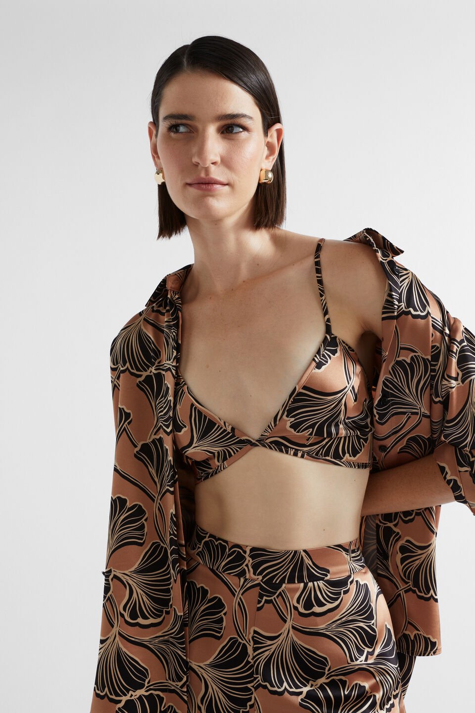 Satin Abstract Floral Bralette  Abstract Floral