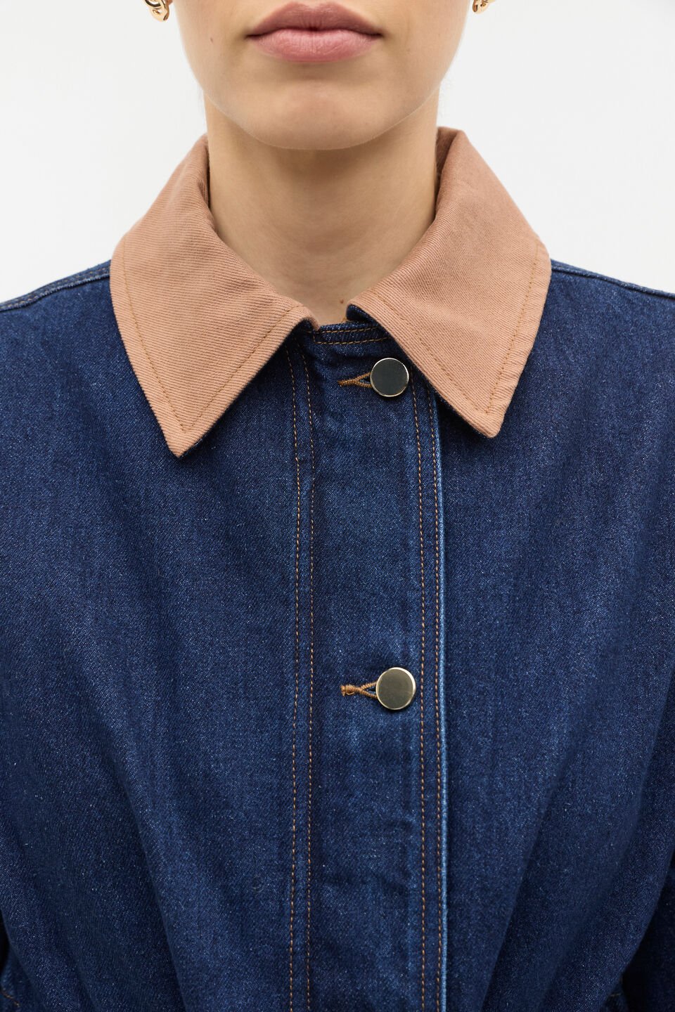 Denim Contrast Collar Jacket  Twilight Blue