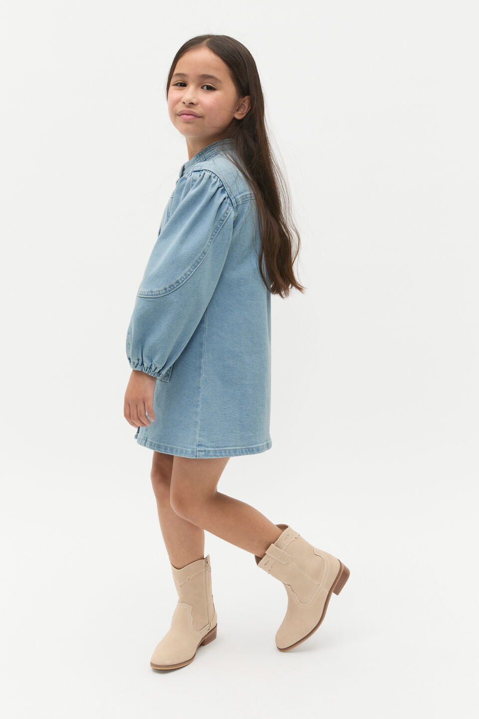 Panelled Denim Dress  Light Wash