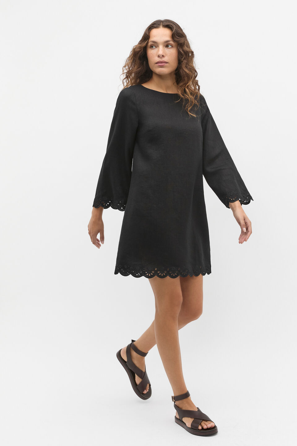 Scallop Broderie Mini Dress  Black
