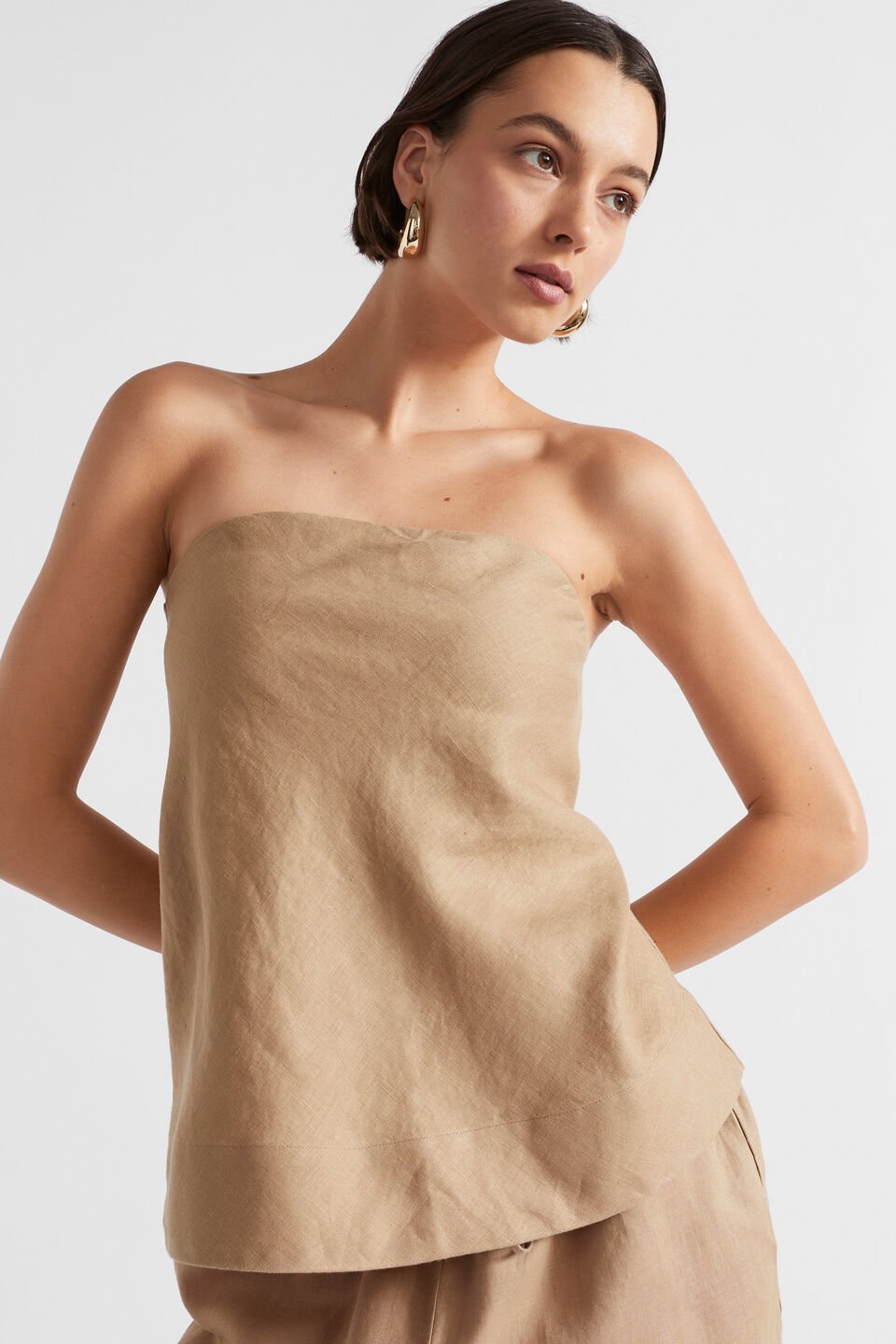Core Linen Strapless Top  Barley