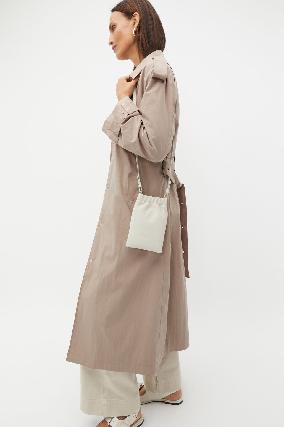 Leather Rouched Crossbody  Cream