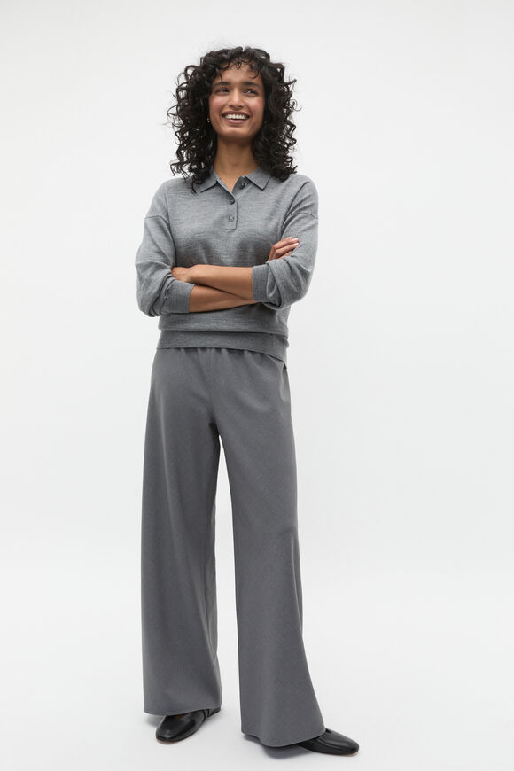 Merino Wool Slouch Polo  Wolf Marle  hi-res