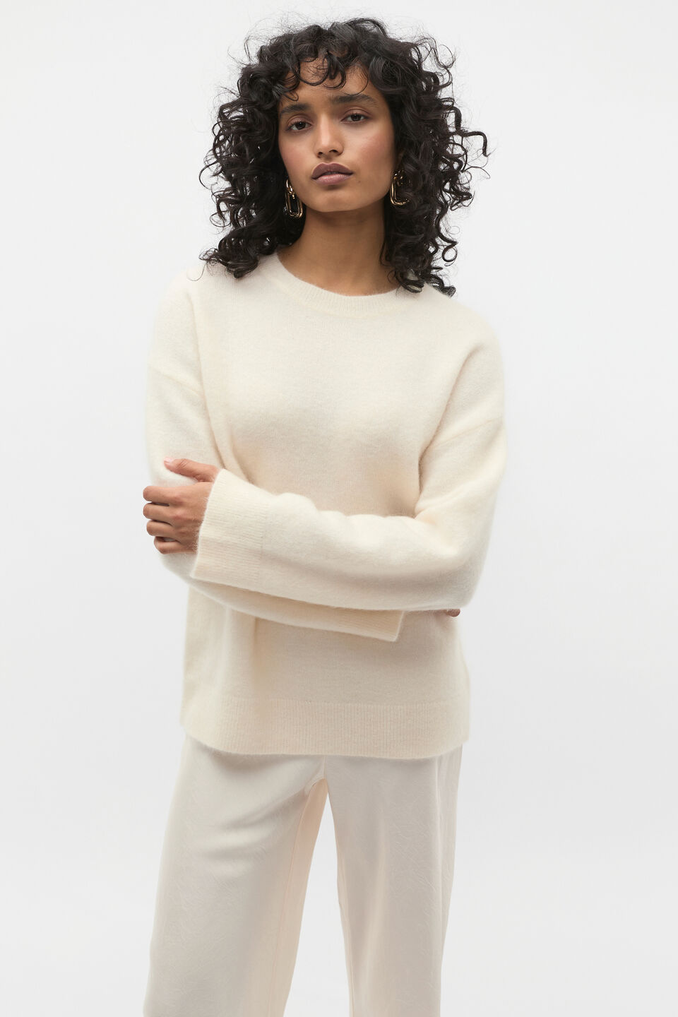 Fluffy Crew Neck Knit  Coconut Cream
