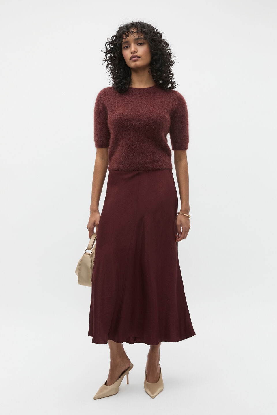 Crinkle Satin Skirt  Merlot