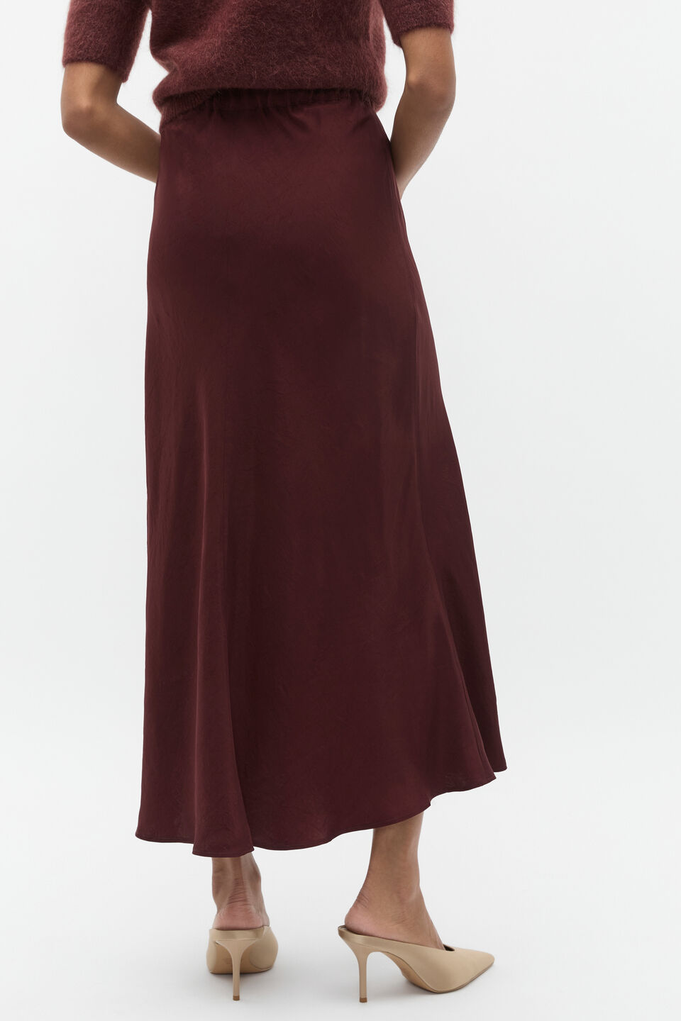 Crinkle Satin Skirt  Merlot