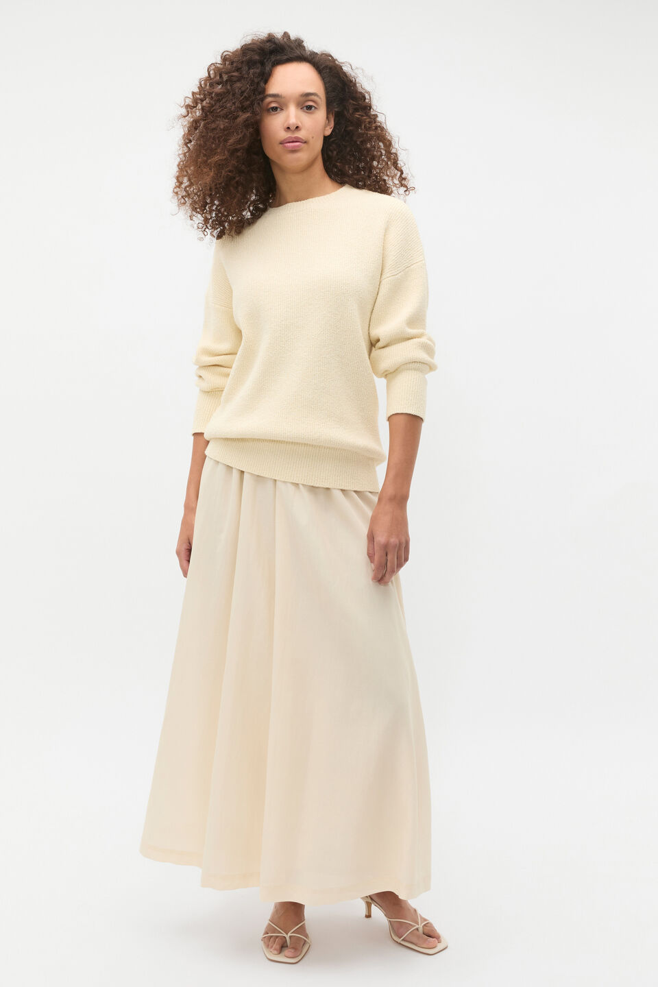 Boucle Slouch Crew Neck Knit  Tofu