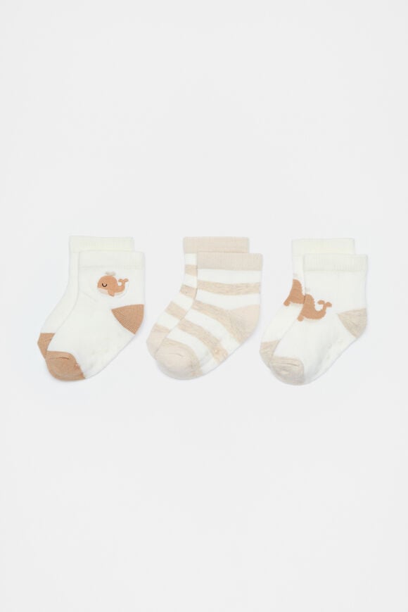 Whale Sock 3 Pack  Oat  hi-res