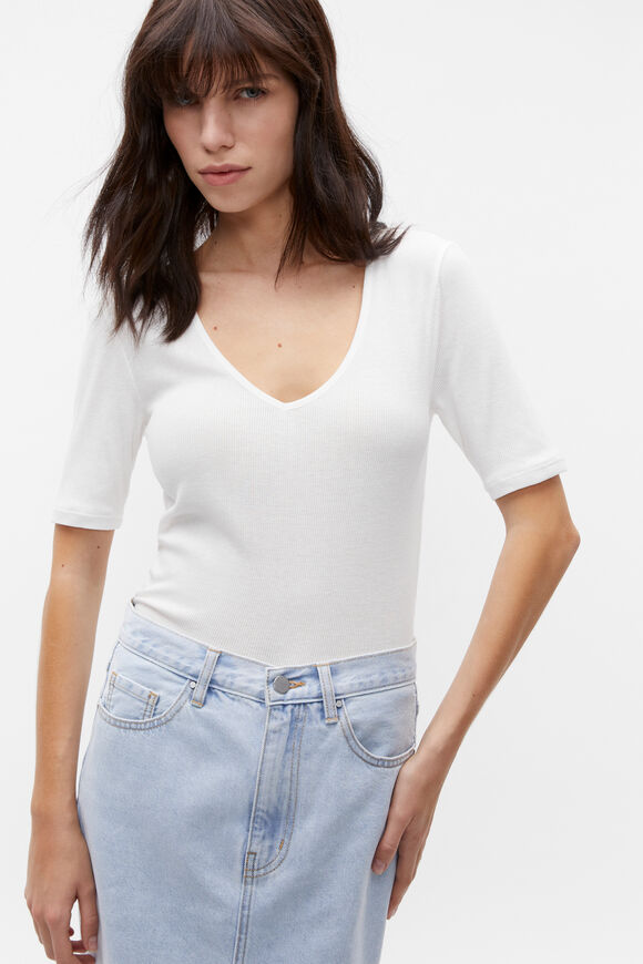 V Neck Half Sleeve Tee  Cloud Cream  hi-res