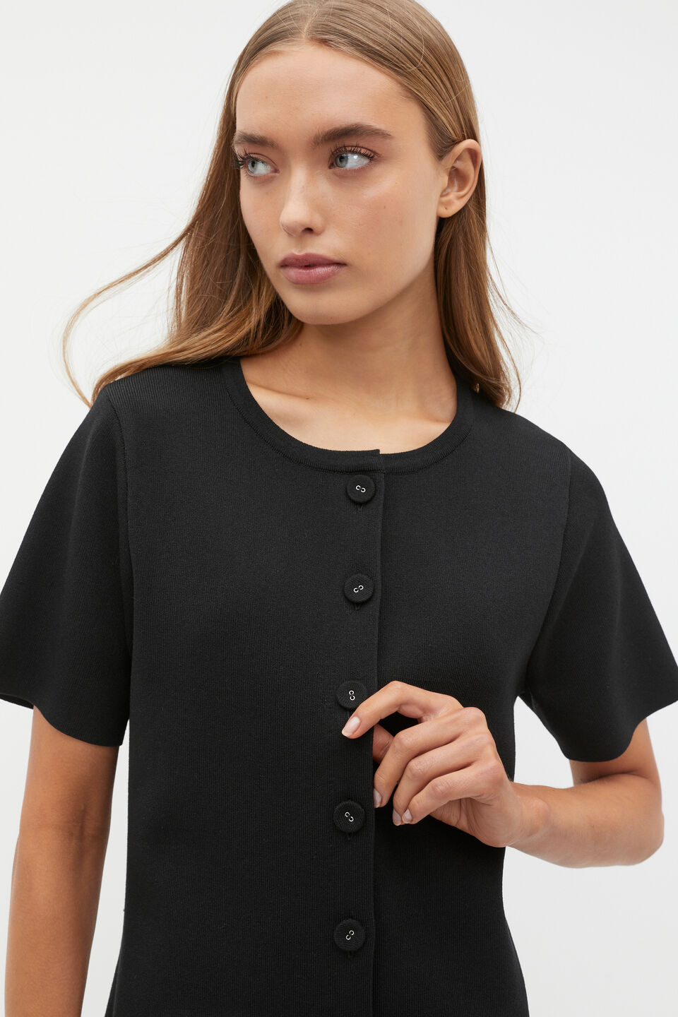 Crepe Knit Swing Dress  Black