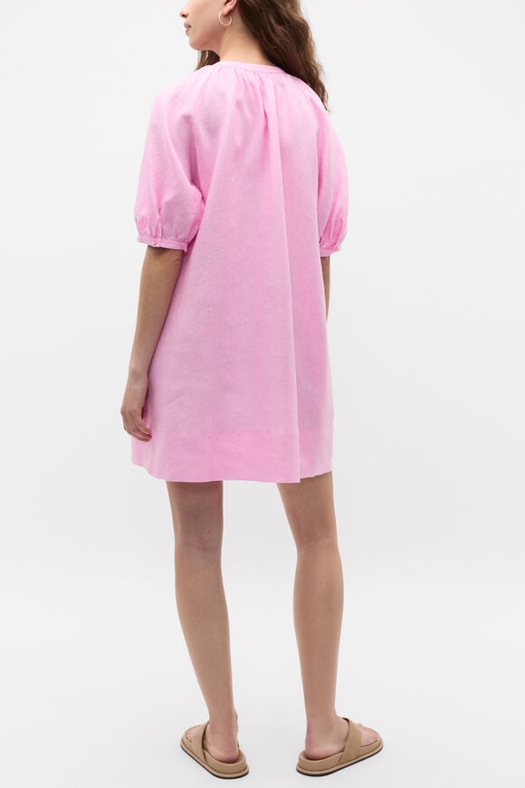 Linen Gathered Mini Dress  Fairy Floss  hi-res