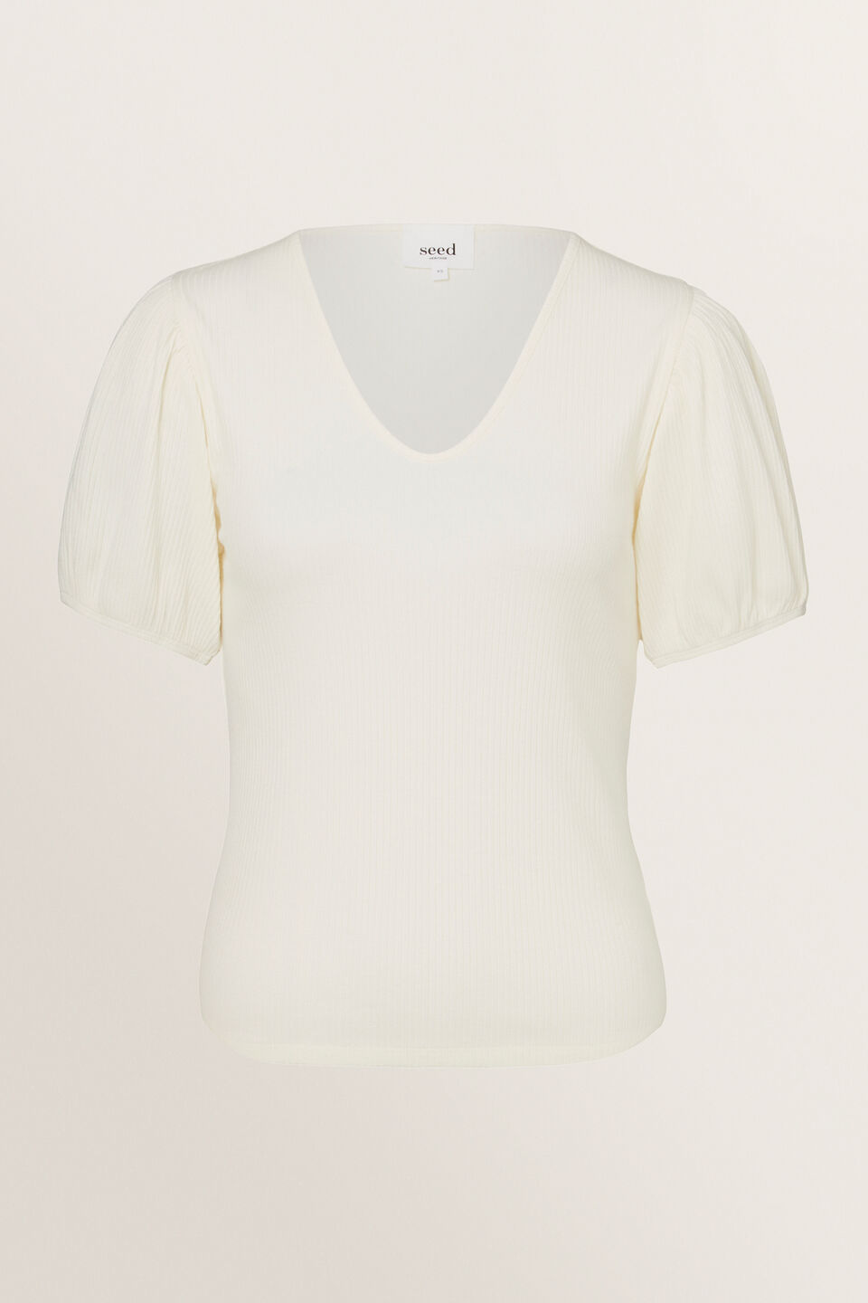 V Neck Rib Sleeve Top  