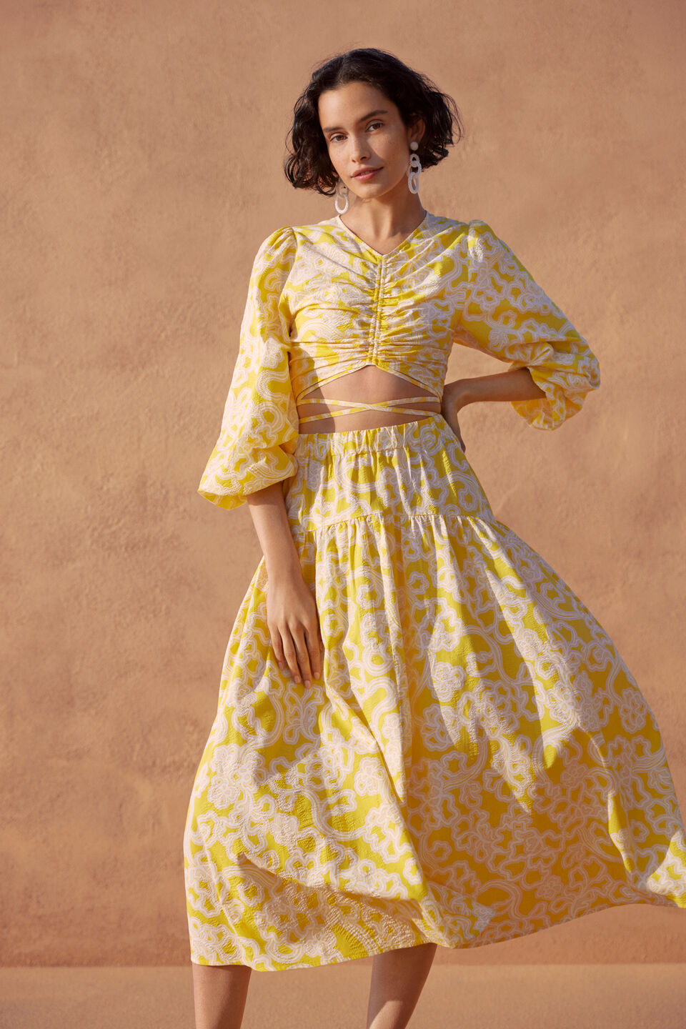 Floral Tie Waist Top  Gold Amber Floral