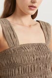 Textured Gingham Shirred Bodice  Pecan Brown Gingham  hi-res