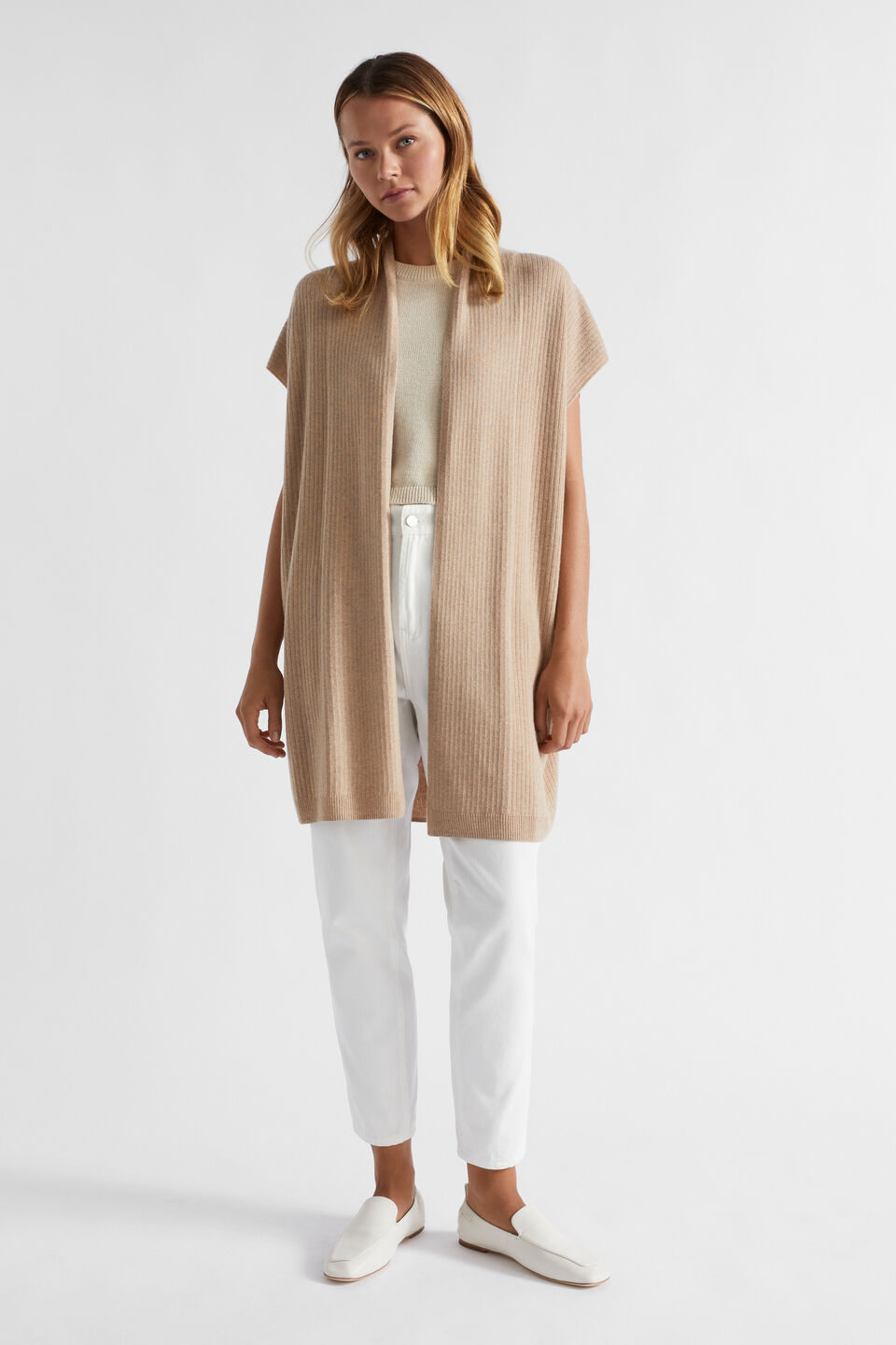 Rib Knit Poncho  Champagne Beige