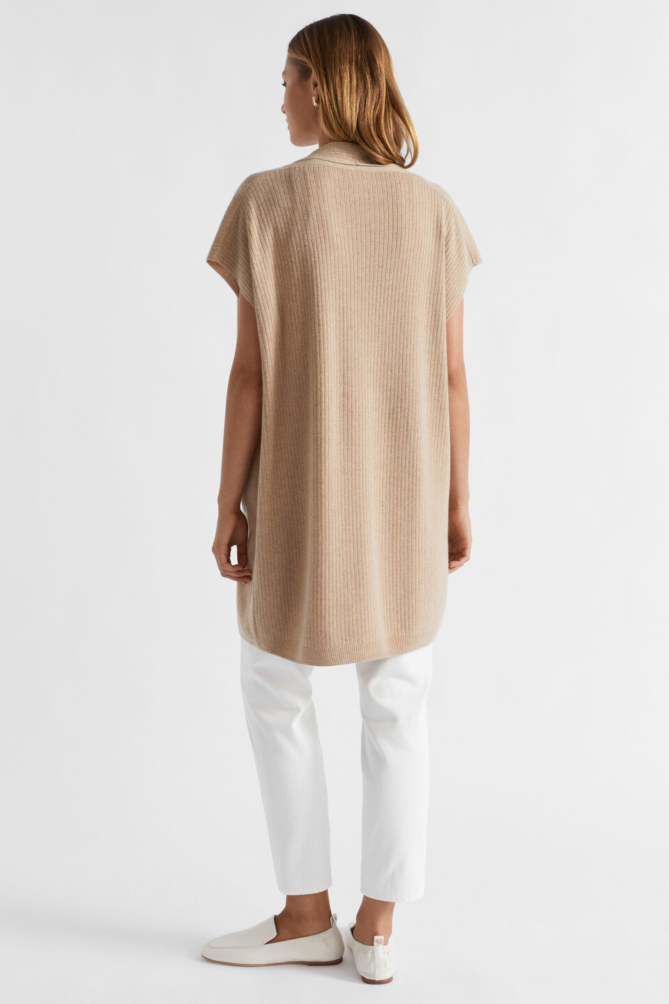 Rib Knit Poncho  Champagne Beige