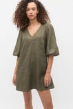Linen V Neck Seam Detail Mini Dress  Olive Leaf  hi-res