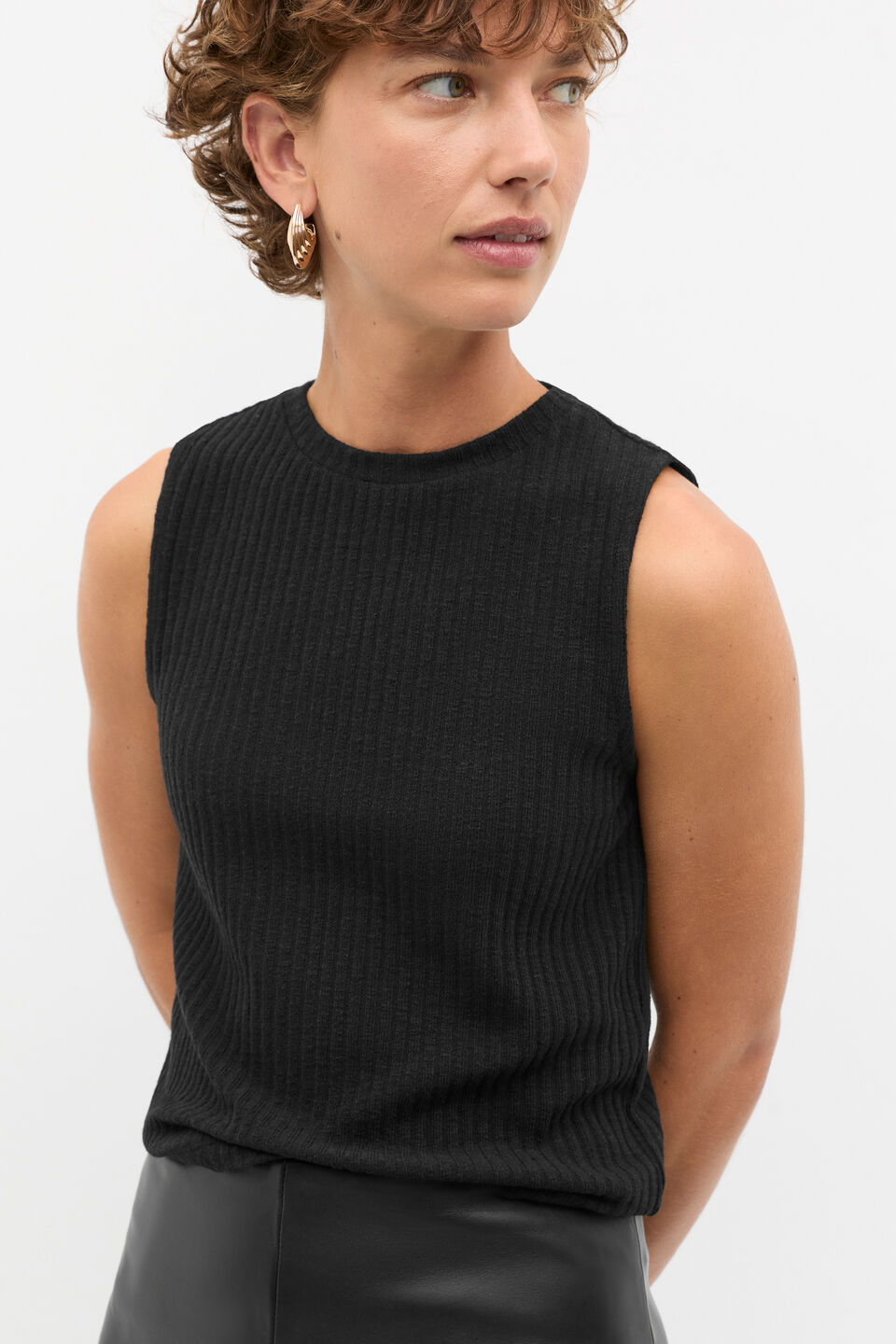 Ribbed Textured Shell Top  Black