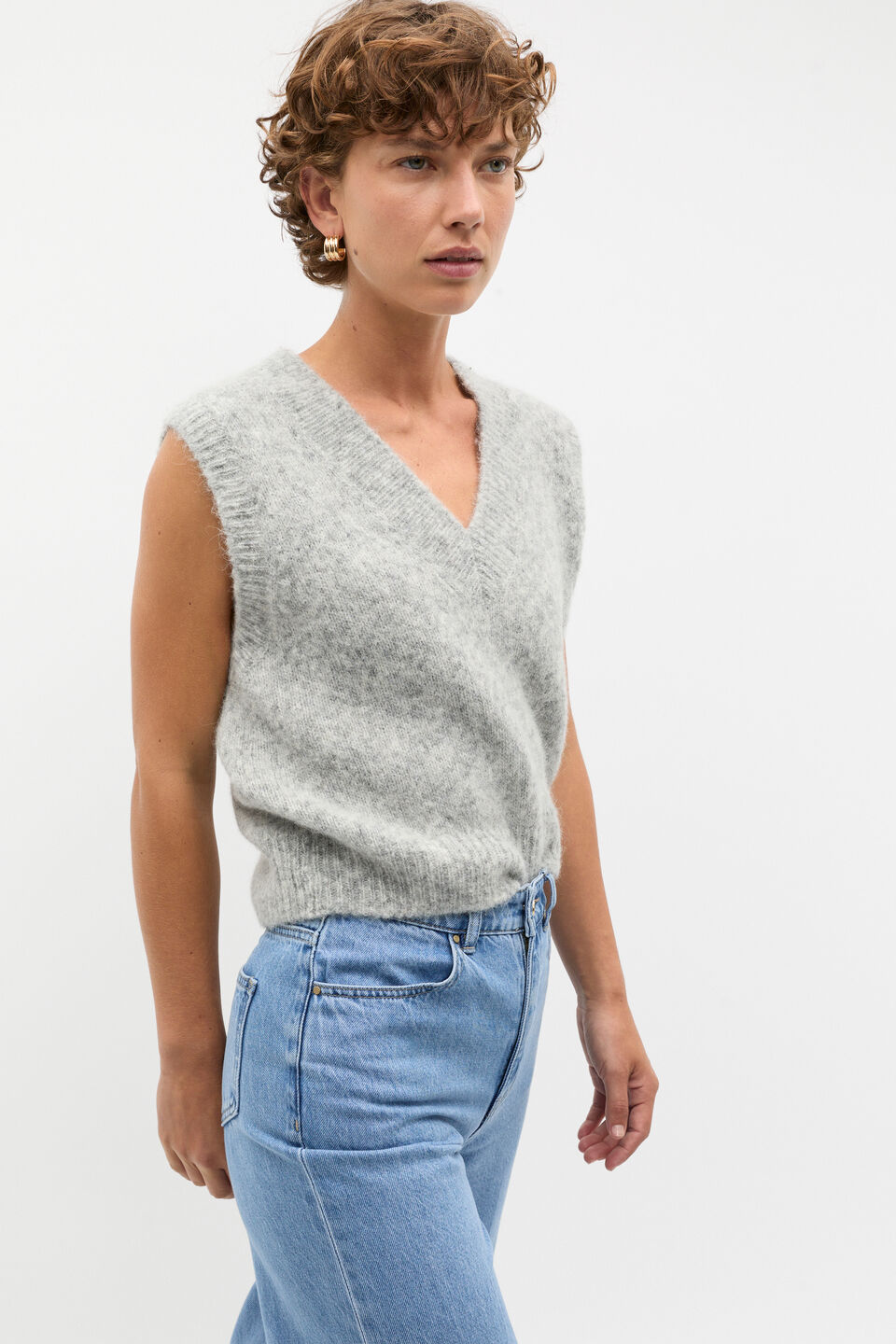 Lofty V Neck Vest  Silver Marle