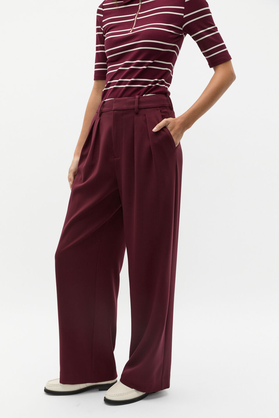 Tailored Pleat Pant  Plum Red