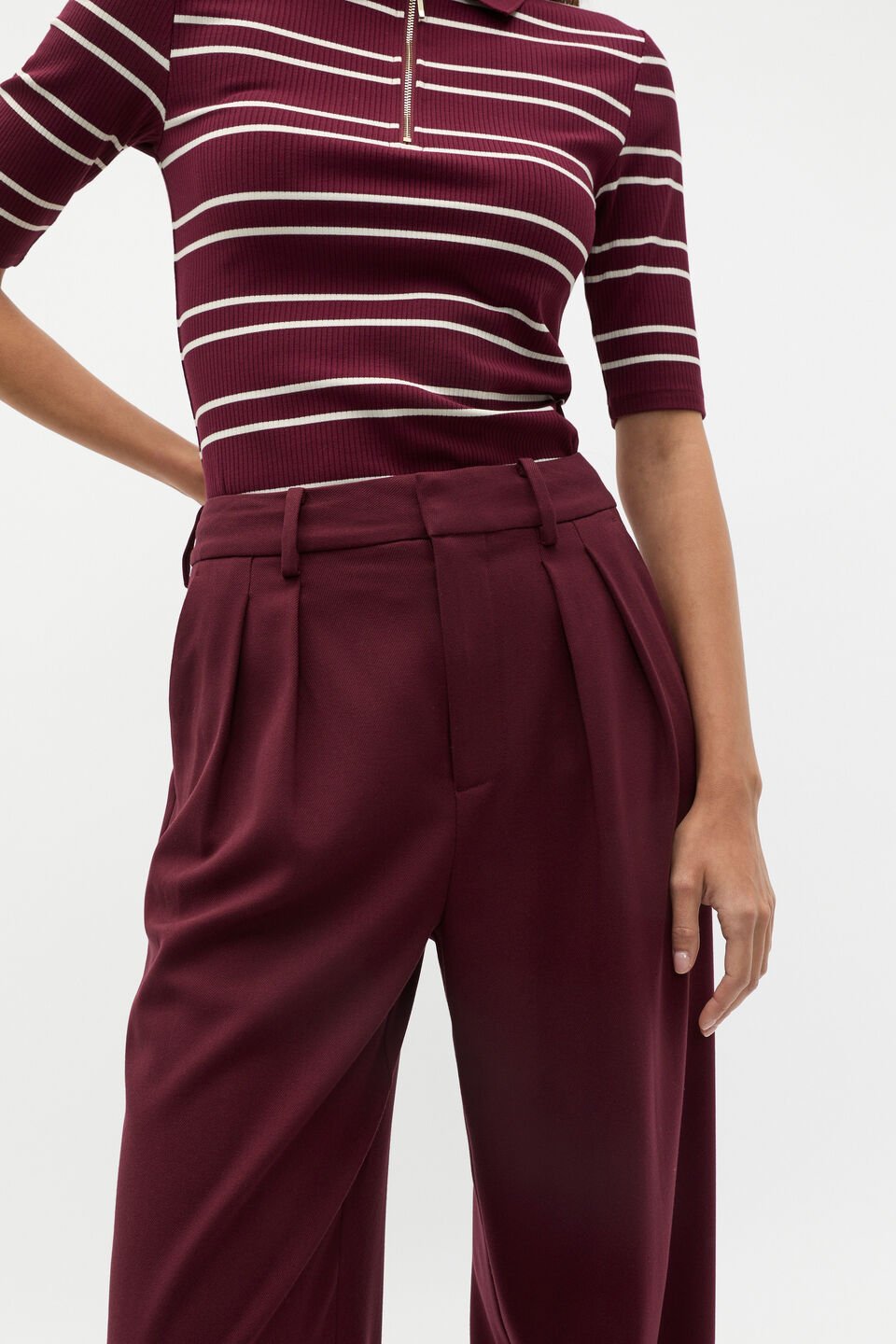 Tailored Pleat Pant  Plum Red