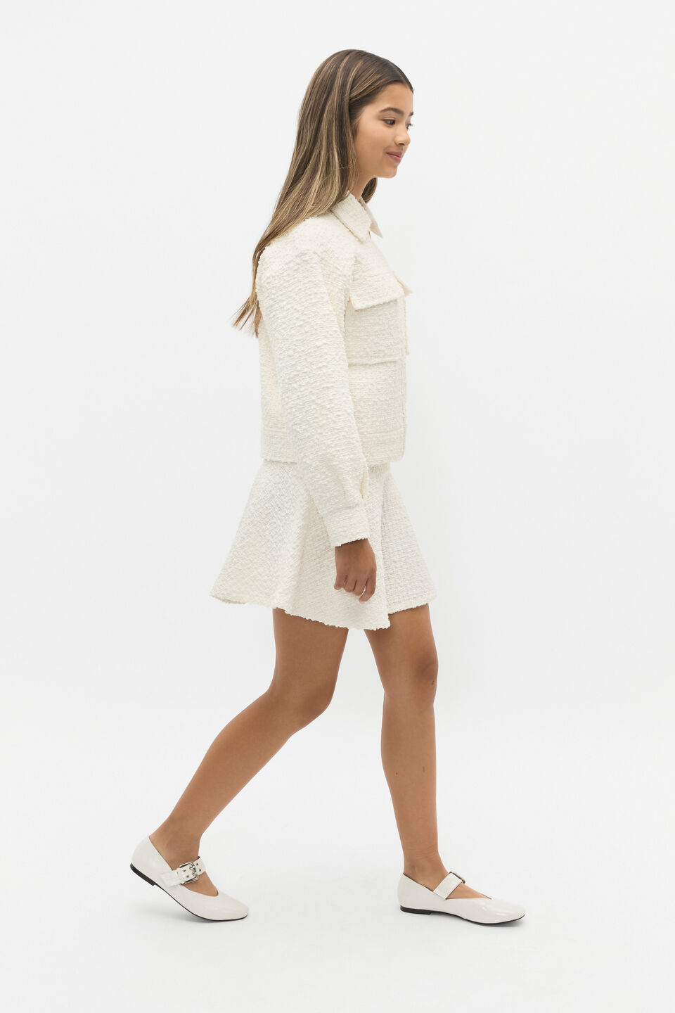 Boucle Tweed Skirt  Light Cream