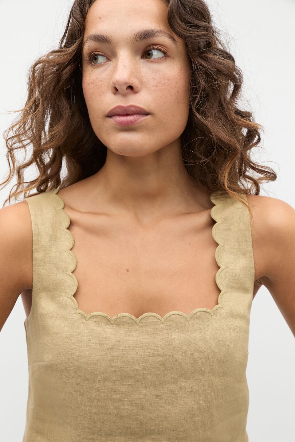 Scallop Broderie Shell Top  Cashew