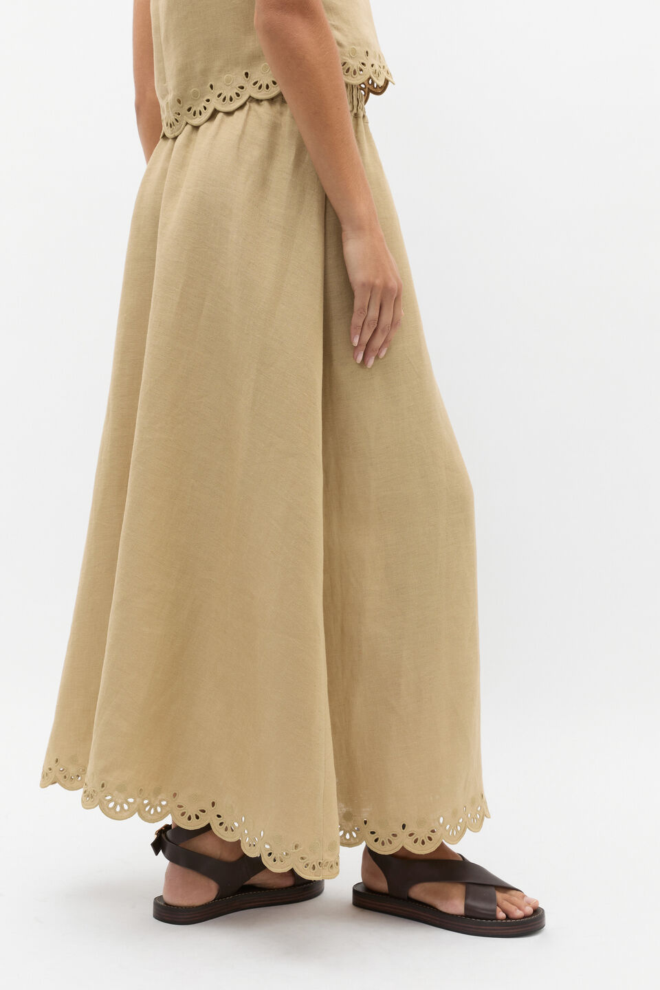 Scallop Broderie Midi Skirt  Cashew