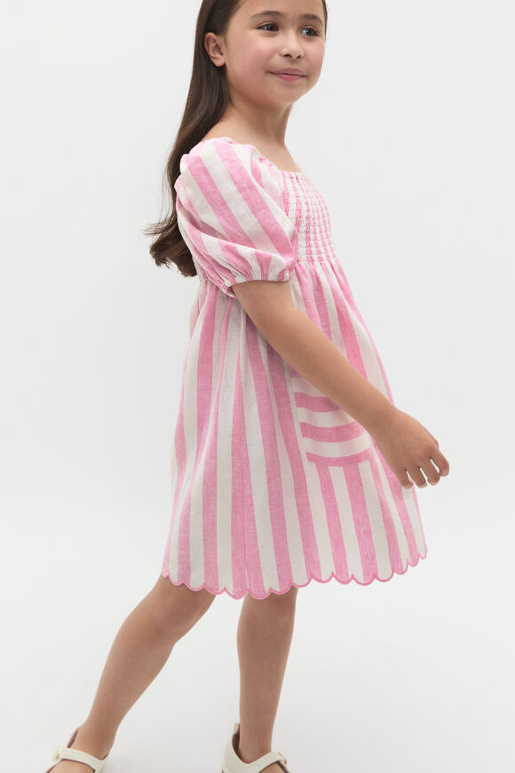 Stripe Scallop Dress  Candy Pink  hi-res