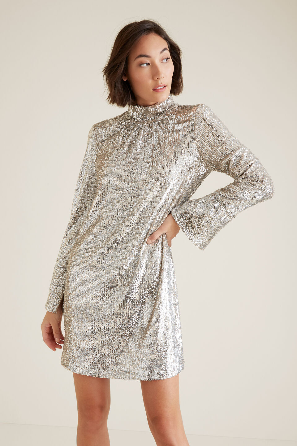 High Neck Sequin Dress  