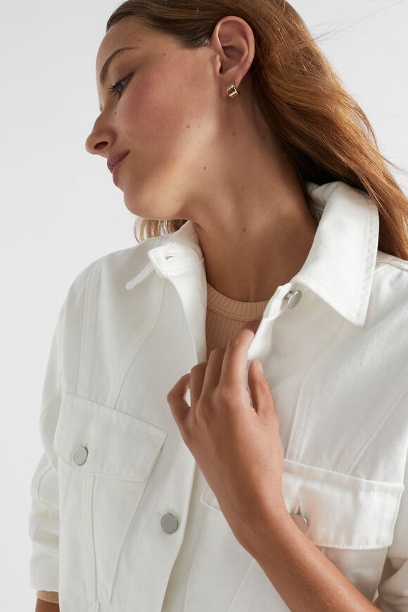 Denim Panelled Shacket  Cloud Cream  hi-res