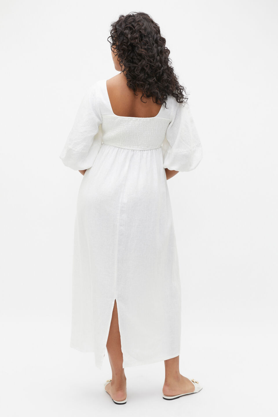 Linen Puff Sleeve Sun Dress  Whisper White