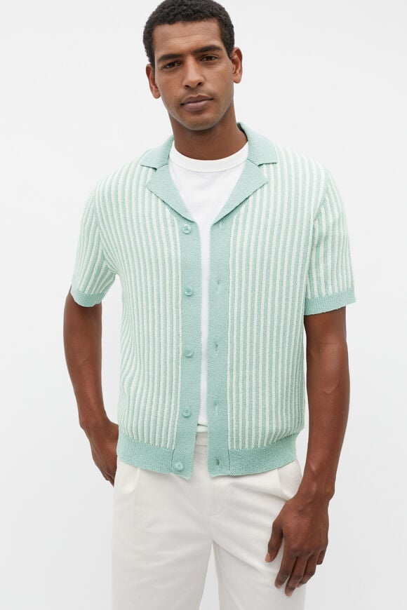 Textured Button Down Knit  Seafoam  hi-res