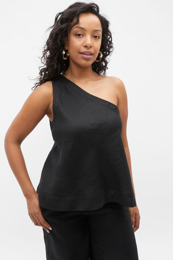 Linen One Shoulder Top  Black  hi-res