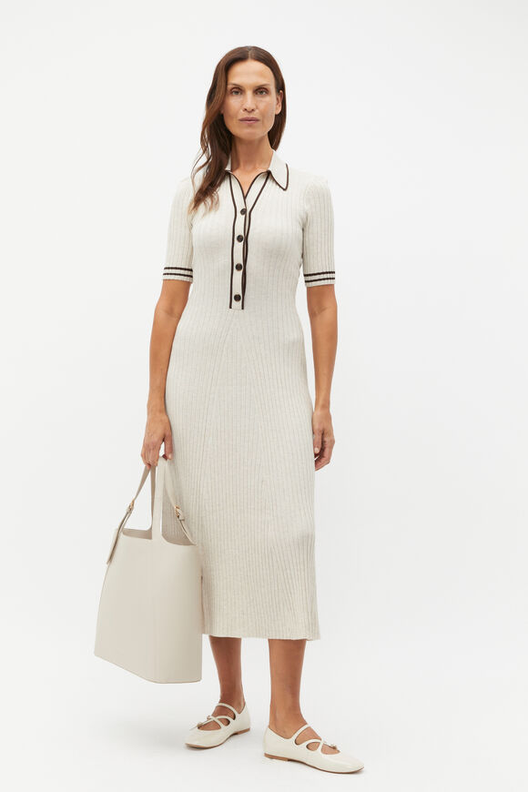Short Sleeve Knit Tipping Dress  Oat Marle  hi-res