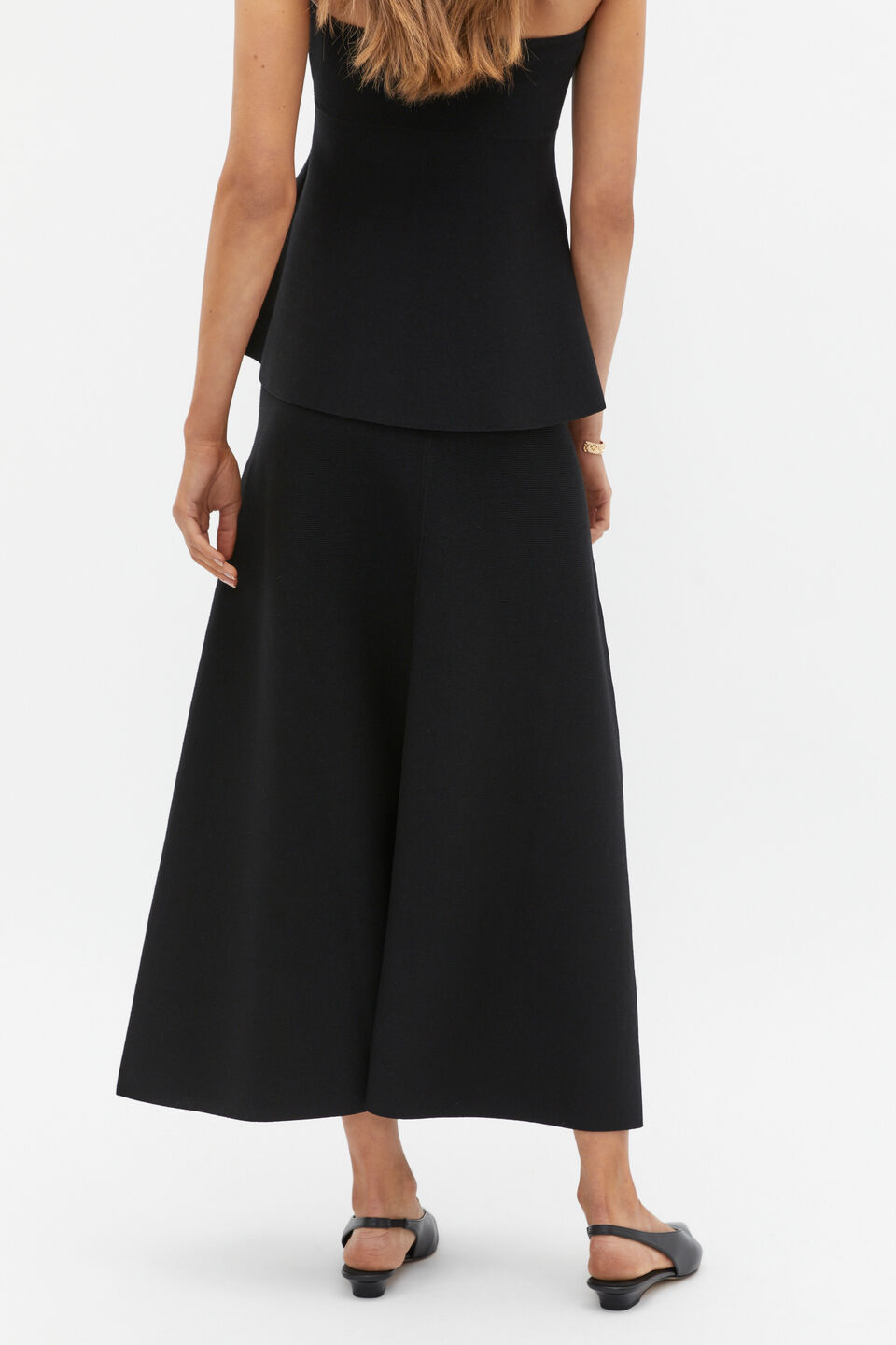 Crepe Knit Swing Skirt  Black