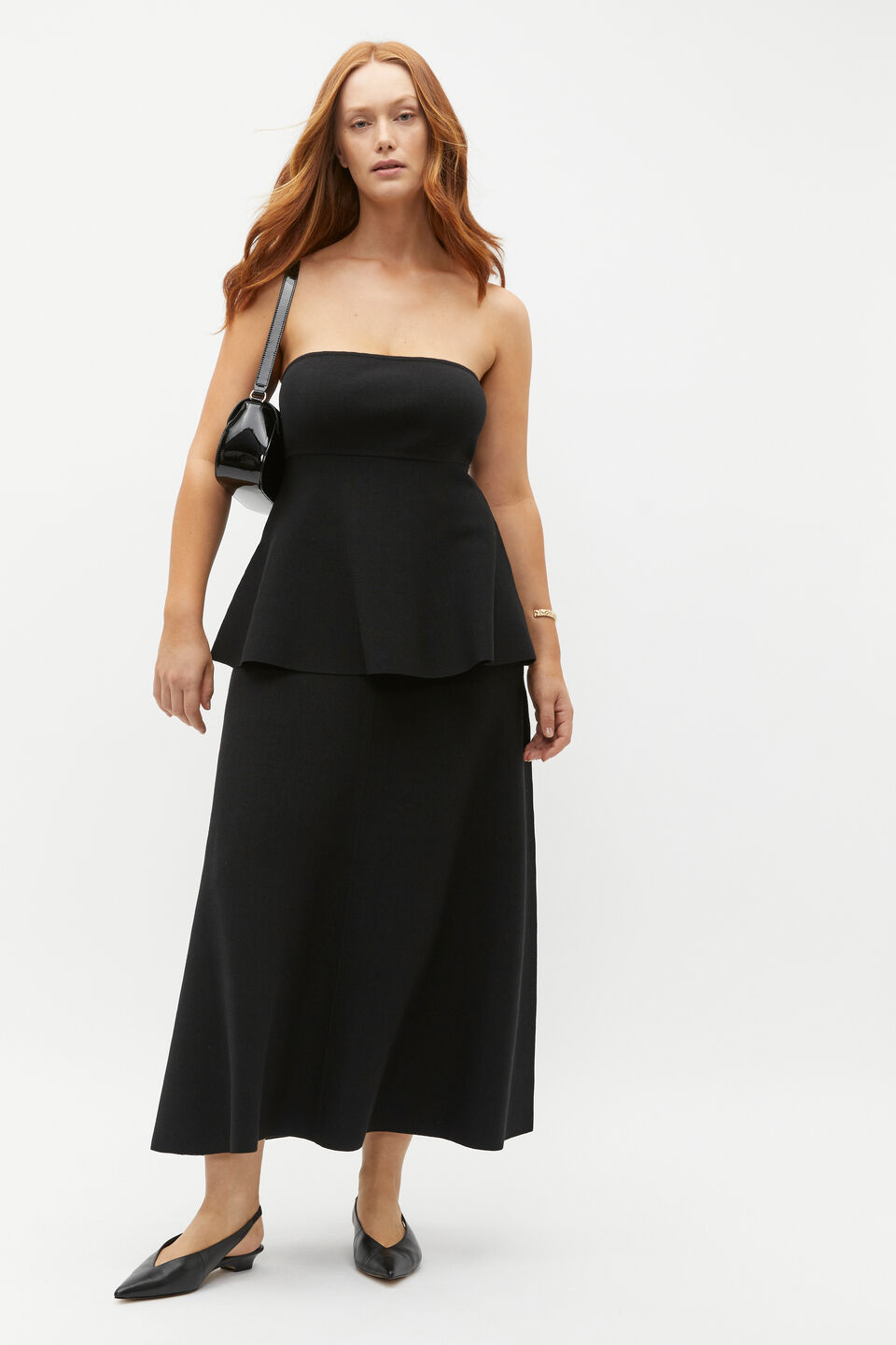 Crepe Knit Swing Skirt  Black