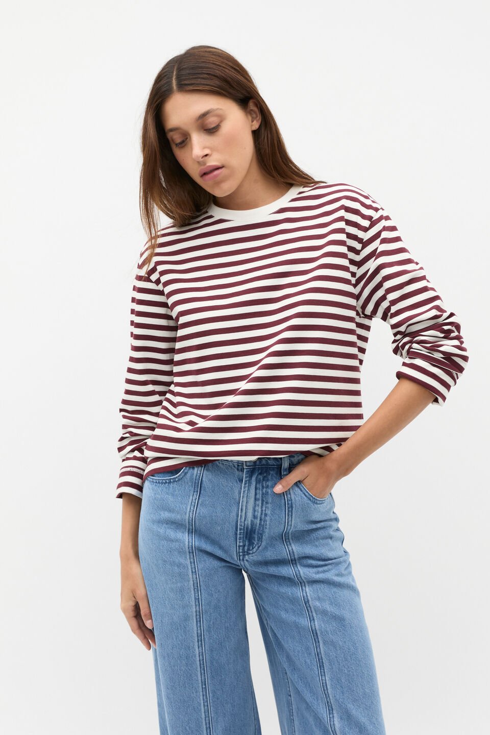 Oversized Stripe Top  Plum Red Stripe