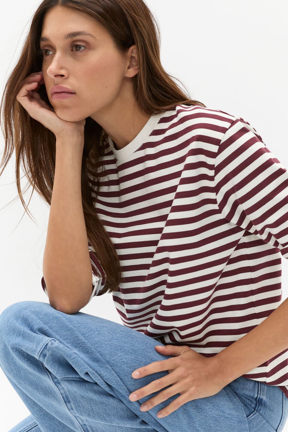 Oversized Stripe Top  Plum Red Stripe