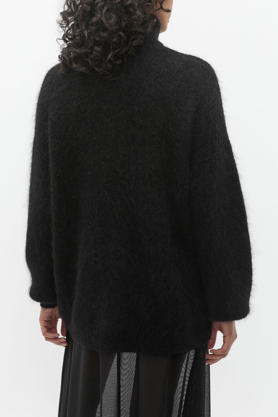 Longline Rib Roll Neck Knit  Black