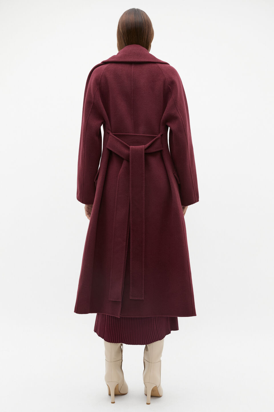 Wool Blend Lapel Coat  Plum Red