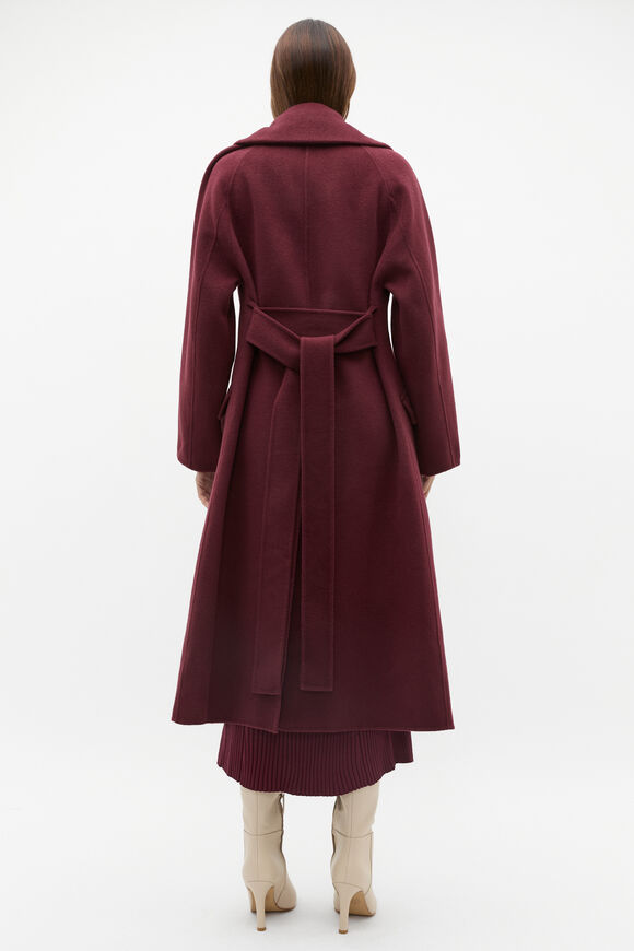Wool Blend Lapel Coat  Plum Red  hi-res